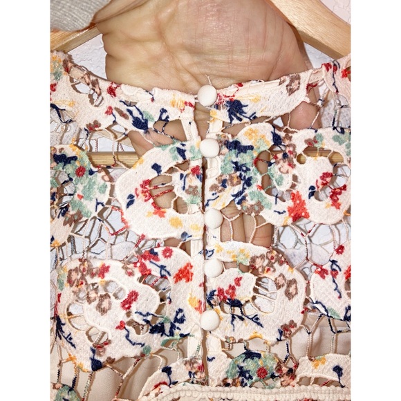 ANTHROPOLOGIE x TULAROSA Elba PomPom Lace Overlay Mini Dress Beige & Multi SZ: M - Picture 8 of 15